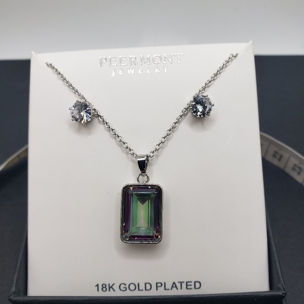 Rainbow crystal necklace Set With stud earrings